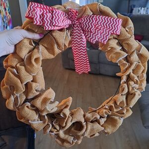 Burlap Wreath with Red Chevron Bow
